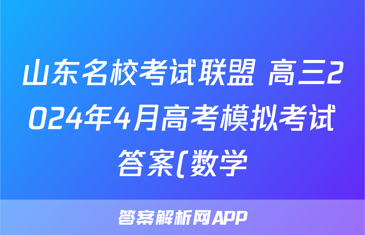 山东名校考试联盟 高三2024年4月高考模拟考试答案(数学)